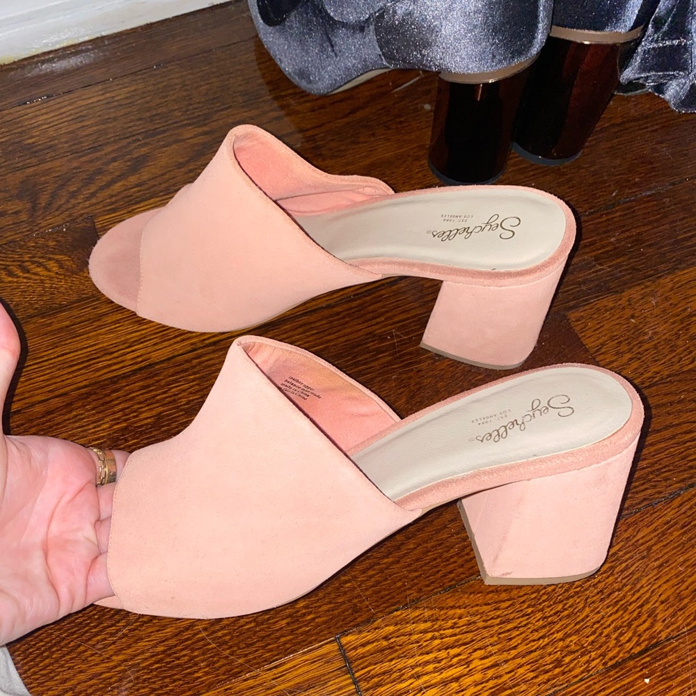 Peach suede mules